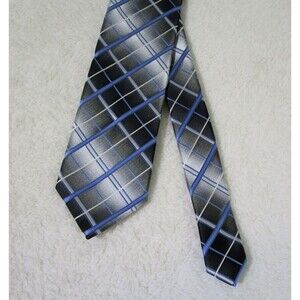 Pierre Cardin Blue Gray Plaid Tie Men’s Classic Necktie Handmade Polyester